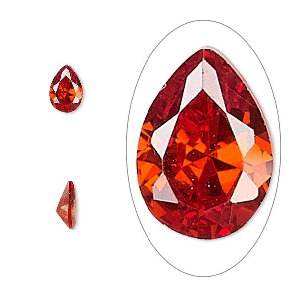 Gem, cubic zirconia, ruby red, 7x5mm faceted pear, Mohs hardness 8-1/2. Sold per pkg of 2. image number 0