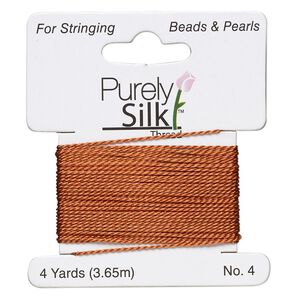 Thread, Purely Silk™, rust, medium-heavy, size #4, 24-pound test. Sold per 4-yard card.