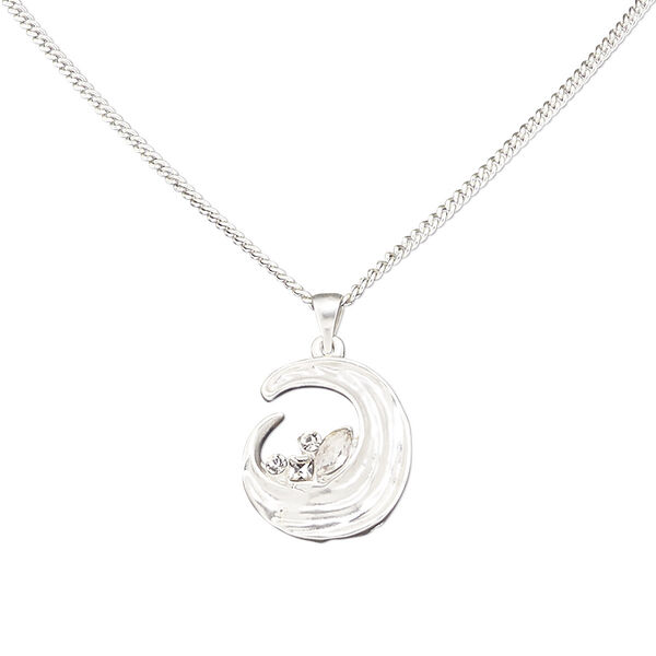 Necklace, glass rhinestone with silver-plated steel and "pewter" (zinc-based alloy), clear, 25x23mm matte freeform, 16 inches with 2-inch extender chain and lobster claw clasp. Sold individually. image number 0