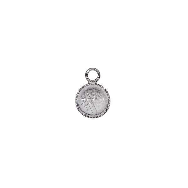Drop, gunmetal-plated brass, 8mm round with beaded edge and 7mm round bezel setting. Sold per pkg of 24. image number 0