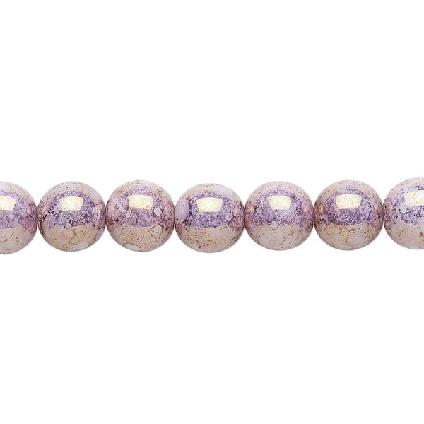 Bead, Czech glass druk, mauve granite, 8mm round. Sold per 15-1/2" to 16" strand. image number 0