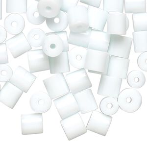 Bead, pressed glass, opaque white, 7x6mm round tube. Sold per 1-ounce pkg, approximately 75 beads.