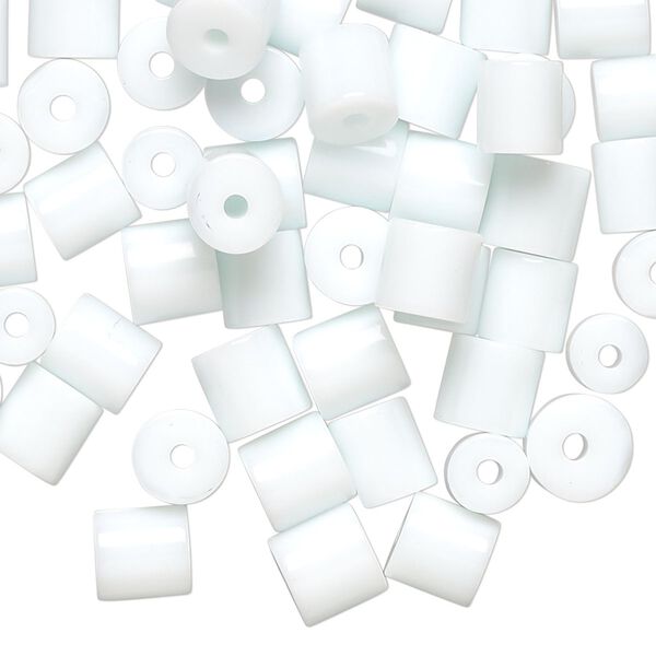 Bead, pressed glass, opaque white, 7x6mm round tube. Sold per 1-ounce pkg, approximately 75 beads. image number 0