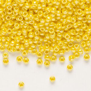 Seed bead, Miyuki, glass, pkg/50g, #8 rocaille, opaque luster canary, (RR-422D).