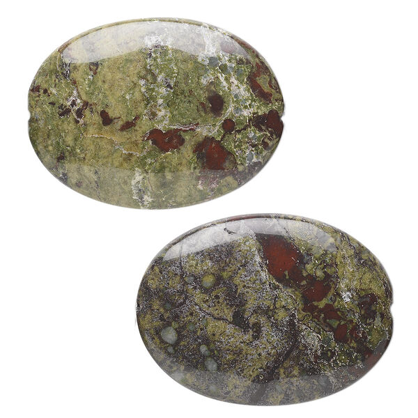 Bead, dragon blood jasper (natural), 40x30mm flat oval, B grade, Mohs hardness 6-1/2 to 7. Sold per pkg of 2. image number 0