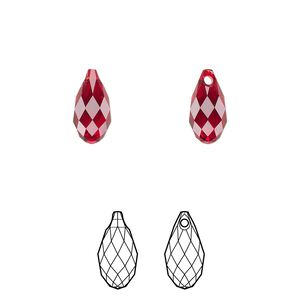 Briolette 2pk Siam, Crystal Passions® 11x5.5mm pendant drop 6010
