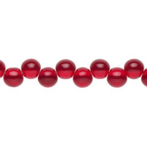 Bead, Preciosa, Czech pressed glass druk, transparent red, 6mm top-drilled round. Sold per pkg of 30.