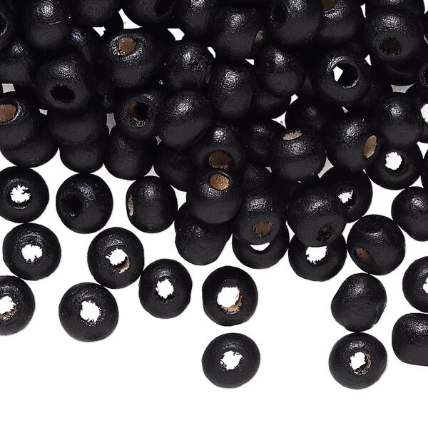 Bead, painted sugar maple (coated), glossy black, 6x5mm hand-cut rondelle. Sold per pkg of 450-500. image number 0