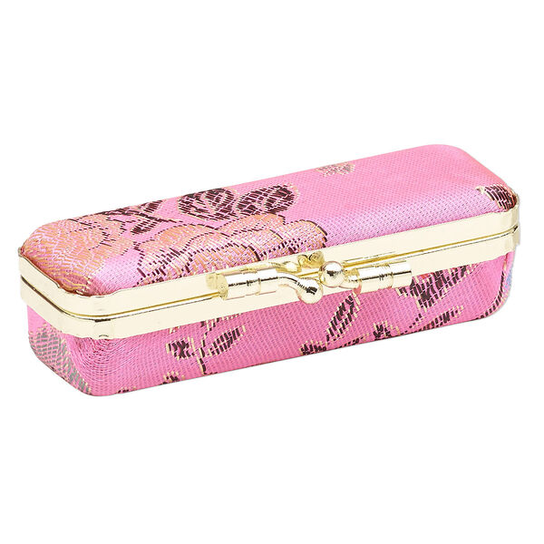 Gift box, satin / velveteen / gold-finished steel, pink and multicolored, 3-3/4 x 1-1/2 inches with 3 x 1/2 inch mirror. Sold individually. image number 0