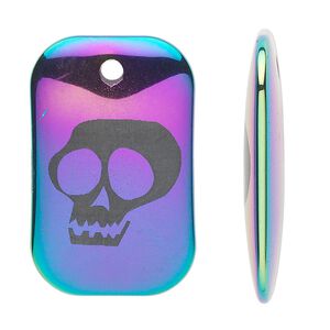 Hemalyke™ 1pkg1, electroplated rainbow skull rectangle focal 35x22mm