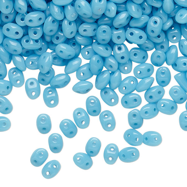 Bead, Preciosa Twin™, Pressed Twin, Czech pressed glass, opaque turquoise blue, 5x2.5mm oval with (2) 0.7-0.8mm holes. Sold per 250-gram. image number 0