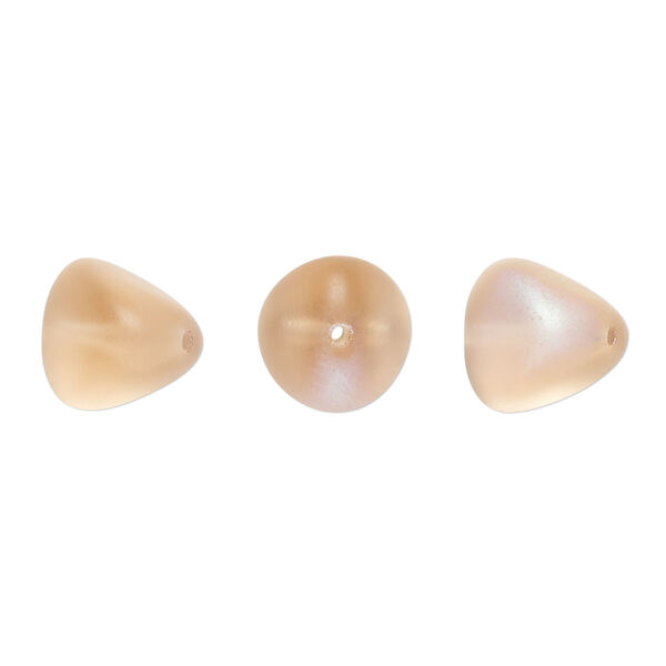Bead, Czech pressed glass, pink frost AB, 12x11mm trigon. Sold per 15" to 16" strand. image number 0