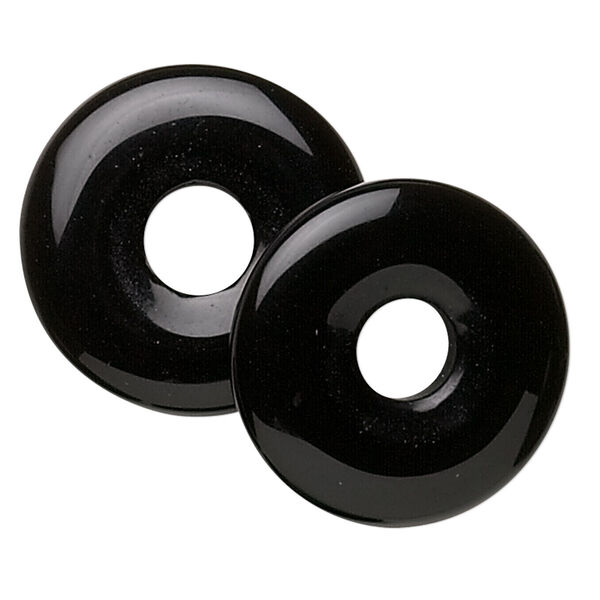 Component, black onyx (dyed), 20mm round donut, B grade, Mohs hardness 6-1/2 to 7. Sold per pkg of 2. image number 0
