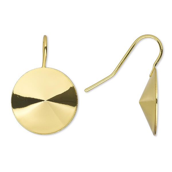 Ear wire, Almost Instant Jewelry®, gold-finished brass, 23mm fishhook with 18mm rivoli setting, 18-20 gauge. Sold per pkg of 5 pairs. image number 0