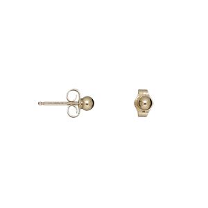 Earstud, gold-plated / gold-finished brass / 14Kt gold-filled, 3mm ball with post. Sold per pkg of 5 pairs.