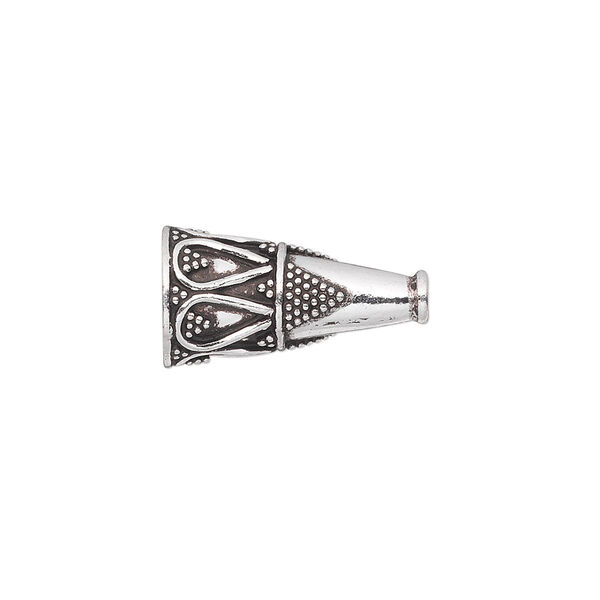 Cone, antiqued sterling silver, 19x10.5mm beaded with Bali accents, 8mm inside diameter. Sold individually. image number 0