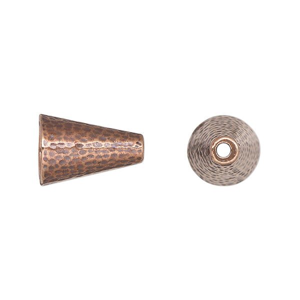 Cone, TierraCast®, "Hammertone" collection, antique copper-plated pewter (tin-based alloy), 15x10mm with hammered design, 7.2mm inside diameter. Sold per pkg of 10. image number 0
