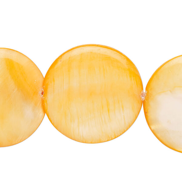 Mother-of-pearl shell 1pkg1, puffed flat round bead 15 inch dark orange 23-25mm image number 0