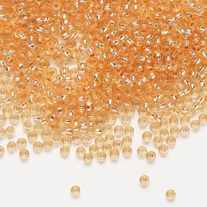Seed bead, Preciosa Ornela Czech glass, pkg/50g, #11 rocaille, translucent solgel dyed silver-lined peach, (78184).