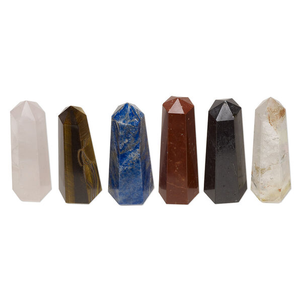 Gift, multi-gemstone (natural), 2-1/2x3/4-inch to 3x1-inch hand-cut 6-sided point tower, C grade, Mohs hardness 3 to 7. Sold per pkg of 6. image number 0