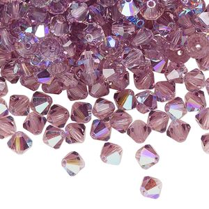 Bead 24pk light amethyst glitter, Preciosa Czech crystal 5mm bicone