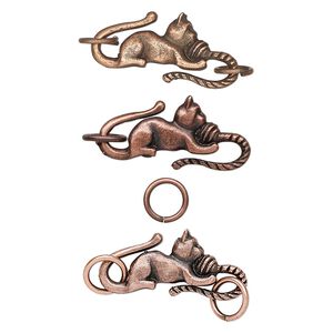 Clasp S-hook 1pkg1 copper-plated pewter (tin alloy), 29x13mm / 7.5mm 17 gauge jump ring, antique 1-strand