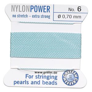 Thread, Griffin, nylon, turquoise blue, size #6. Sold per 2-meter card (approximately 78 inches).