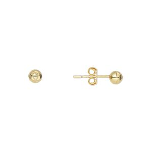 Earstud, gold-finished sterling silver, 4mm diamond-cut ball with post. Sold per pair.