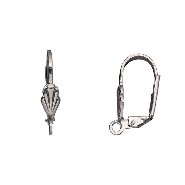 Ear wire, stainless steel, 18mm leverback with 8x4mm shell and open loop. Sold per pkg of 10 pairs. image number 0