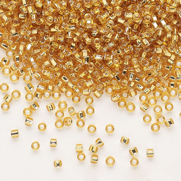 Seed bead, Dyna-Mites™, glass, pkg/40g, #11 round, transparent silver-lined silver gold, (61:SR 11/0 SR). image number 0