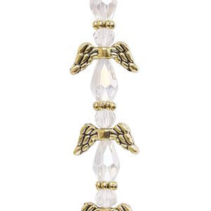 Bead, crystal and antique gold-finished "pewter" (zinc-based alloy), translucent clear AB, 17x14mm angel. Sold per pkg of 6.