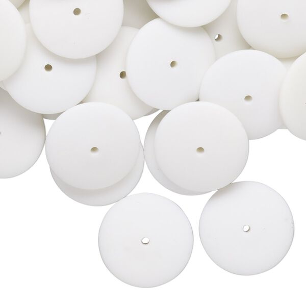 Bead, acrylic, opaque white, 13x3mm-14x3mm saucer with 0.7mm hole. Sold per pkg of 100. image number 0