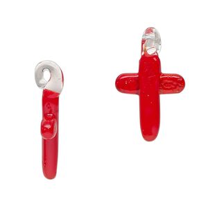 Drop, lampworked glass, translucent red and clear, 17x14mm-22x16mm cross. Sold per pkg of 2.