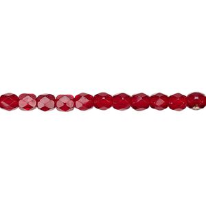 Bead, Czech fire-polished glass, translucent garnet red, 4mm faceted round. Sold per 15-1/2" to 16" strand, approximately 100 beads.