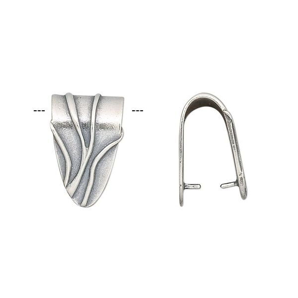 Bail, JBB Findings, fold over style, antiqued sterling silver, 16x10mm shield, 12mm grip length. Sold individually. image number 0