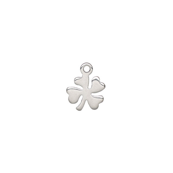 Charm, stainless steel, 8.5x8.5mm double-sided clover. Sold per pkg of 10. image number 0