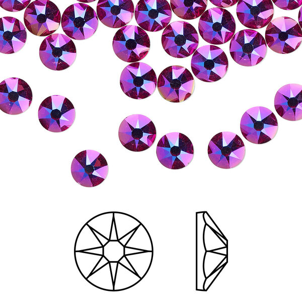 Flat back 144pk fuchsia shimmer foil back, Crystal Passions® 4.6-4.8mm rose round SS20 2088 image number 0