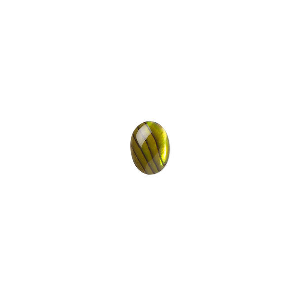 Cabochon, paua shell (dyed / coated), gold, 8x6mm calibrated oval, Mohs hardness 3-1/2. Sold per pkg of 10. image number 0