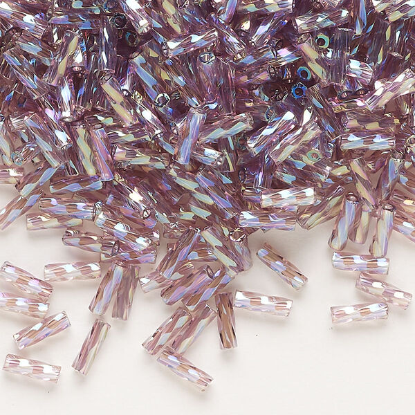 Bugle bead, Dyna-Mites™, glass, translucent rainbow light purple, 6mm twisted. Sold per 50-gram pkg. image number 0