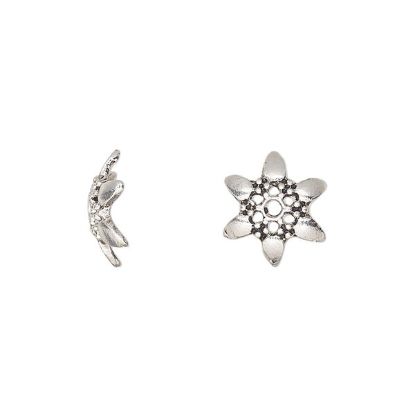 Bead cap, antique silver-finished "pewter" (zinc-based alloy), 12.5x4mm snowflake with cutout, fits 10-14mm round bead. Sold per pkg of 20. image number 0