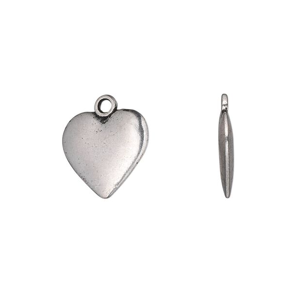 Charm, antique silver-plated "pewter" (zinc-based alloy), 14x14mm double-sided heart. Sold per pkg of 20. image number 0