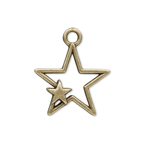 Charm, antique brass-plated "pewter" (zinc-based alloy), 27x22mm star. Sold per pkg of 20. image number 0