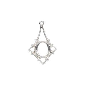 Drop, sterling silver, 20x15mm fancy kite with 7mm round setting. Sold per pkg of 2.