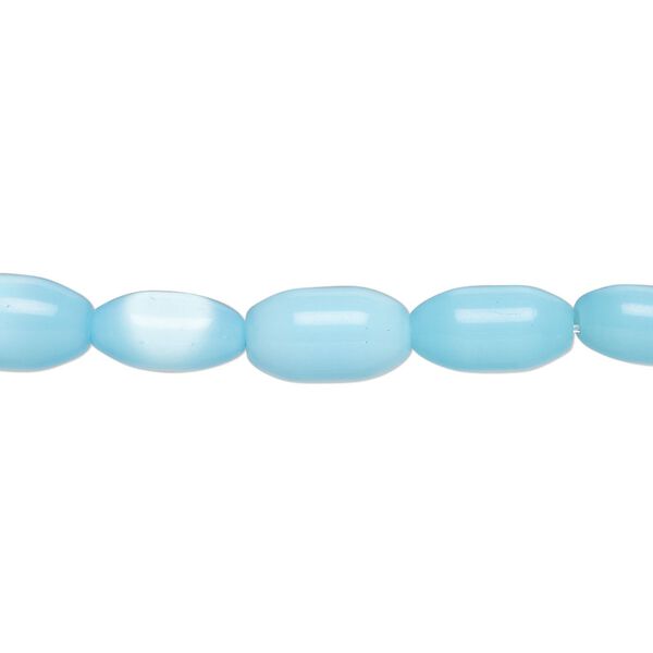 Bead, fiber optic glass, pkg/14 inch, opaque sky blue, 10x5-12x7mm center-drilled oval. image number 0