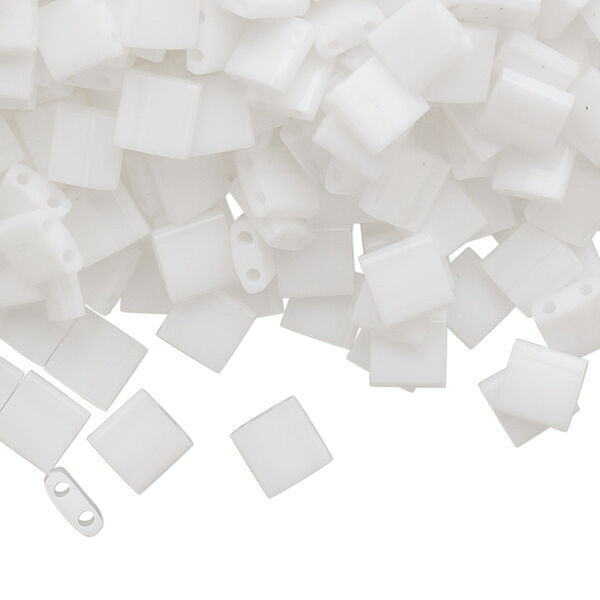 Seed bead, TILA®, glass, pkg/250g, 5mm full tila square, opaque white, (TL-402). image number 0