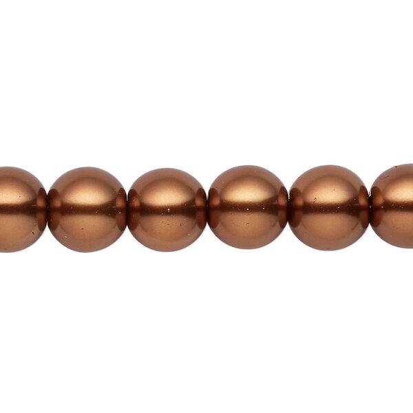 Bead, crystal pearl, antique copper, 9-10mm round. Sold per pkg of (2) 15-1/2" to 16" strands, approximately 80 beads. image number 0