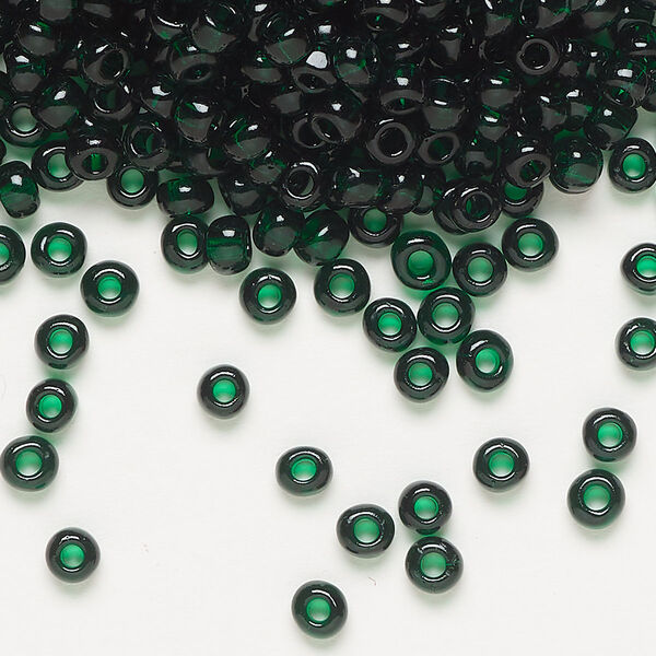 Seed bead, Dyna-Mites™, glass, transparent dark green, #6 round. Sold per 1/2 kilogram pkg. image number 0