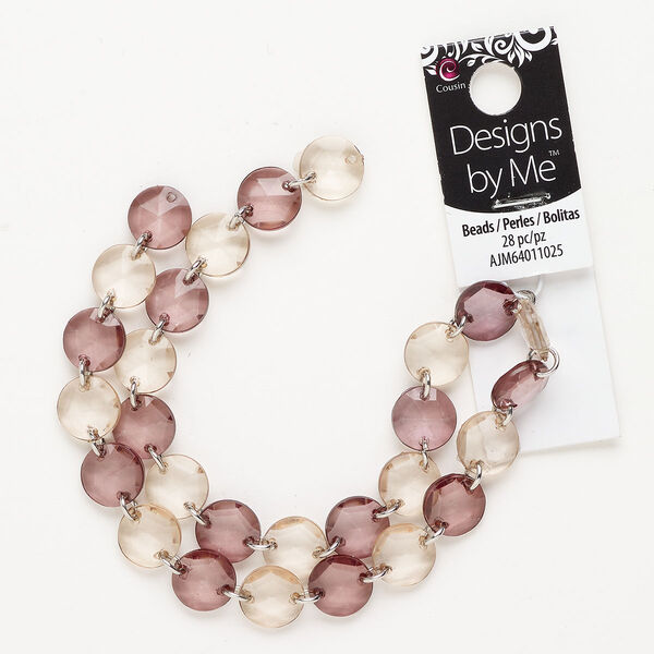 Link 1pkg28 acrylic, 12mm faceted puffed flat round, assortment purple / pale yellow image number 0