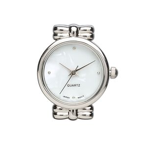 Watch face, silver-finished "pewter" (zinc-based alloy), 28x25mm round with bow ties, 2 strand. Sold individually.