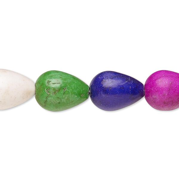 Bead, "howlite" (imitation) resin. mixed colors, 13x9mm-14x11mm teardrop. Sold per 15-inch strand. image number 0